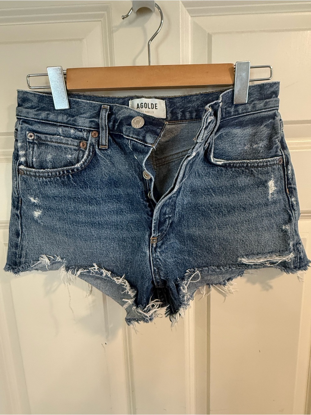 Agolde Raw-Hem Distressed Jean Shorts in Dark Wash